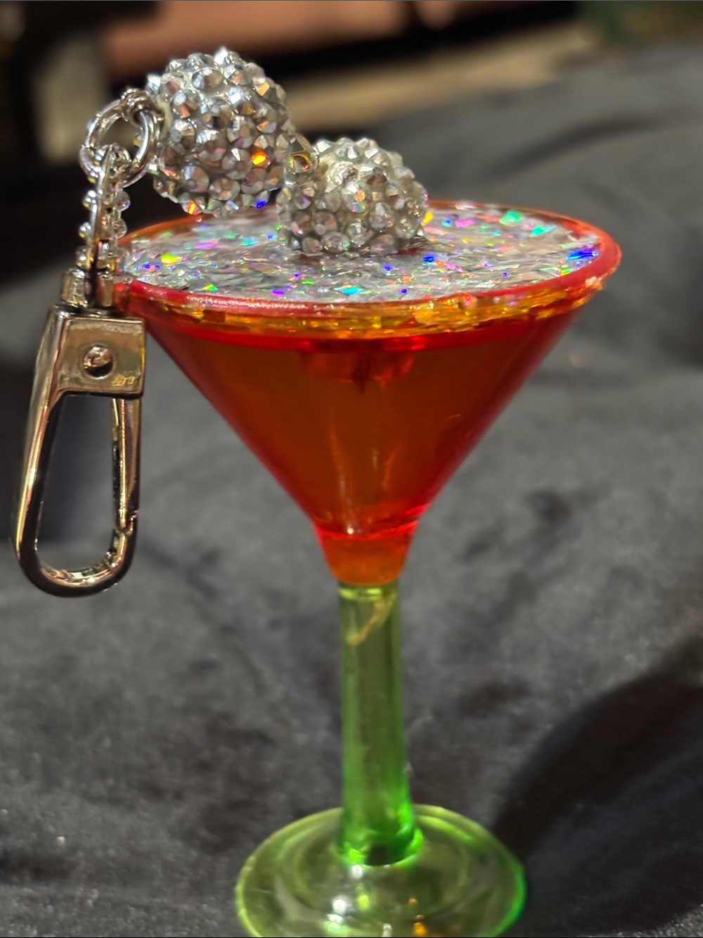 KB martini glass keychain summer cocktail sparkle unique keychain silver tone